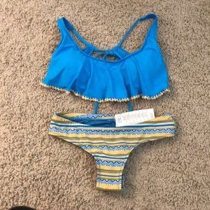 Blue and yellow bikini